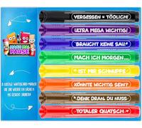 MACH MAL PAUSE 8 pennarelli per lavagna bianca per scuola e ufficio, divertenti pennarelli per lavagna bianca con punta rotonda, set di accessori per lavagne bianche e lavagne a libro, colori 100%
