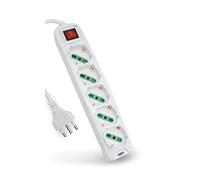 "Mach Power Ciabatta Multipresa Elettrica con 5 Posti Polivalenti ITA 10/16A e Schuko con Interruttore Generale, Cavo da 1,5m, 250V/3500W, Colore Bianco (5 posti)"