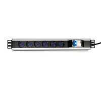 "Mach Power Multipresa Rack 19" 6 Posti con Interruttore, Prese Schuko/Italiane 16A, Magnetotermico, Cavo 1.6m, 3.5kW, Inclinazione 45?, Montaggio Laterale, Alluminio Nero (MP-PDU3606)"