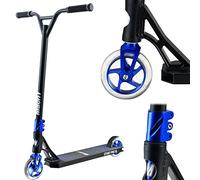 Mach1 Stunt Monopattino con sterzo a 360°, ruote da 120 mm con cuscinetti a sfera in alluminio Core e ABEC 9, monopattino, Kickscooter, Fun Stunts Trick Roller nero/blu con ruote trasparenti