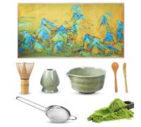 Macha Tea Kit, 7 Pezzi Set Matcha, Ciotola per Matcha, Tra Cui Frusta per Matcha, Colino per Matcha, Frusta per Tè, Canovaccio e Cucchiaio per Matcha, Ideale per Principianti e Appassionati di Tè