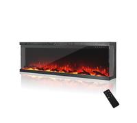 MachenFlame 60" Camino elettrico a 3 lati, inserto panoramico in vetro per montaggio a parete con fiamma a 9 colori, riscaldatore a camino indipendente, 900 W/1800 W, Nero