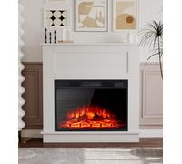 MachenFlame Camino Elettrico Suite 23" e Fuoco Effetto Fiamma Realistico con Legno Intorno, Timer con Pulsante e Telecomando, Regolabile 3 Colori di Fiamma LED, Bianco