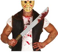 FIESTAS GUIRCA | Machete Giocattolo con Sangue - Accessorio per Costume di Halloween e Feste a Tema - Arma Finta per Terrore - Ideale per Adulti e Giovani - Metallico e Rosso