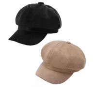 Machify 2 cappelli da newsboy da donna, berretto da panettiere con tesa corta, visiera classica nera e beige, comodo copricapo da indossare tutto il giorno