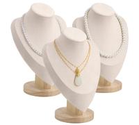 Machify 3 pezzi di lino gioielli busto espositori, beige collana busto per negozio al dettaglio, 9.1 X 6.6 X 4.1 In collana Display Stand con base in legno, decorazione per la casa