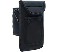 Machify Borsa per bottiglia d'acqua da palestra, custodia per bottiglia d'acqua in neoprene nero con moschettone e tasca con cerniera, borsa a tracolla isolata con supporto per telefono, forte