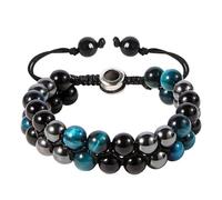 Machify Braccialetto con occhio blu, regolabile, tripla protezione, con ematite, ossidiana, agata nera, cristalli naturali per uomini e donne, fatto a mano