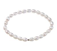 Machify Braccialetto elastico con perle d'acqua dolce, elegante braccialetto elastico con perline di riso bianco, delicato ciondolo in argento, gioiello versatile per donne, aggiunge grazia e fascino