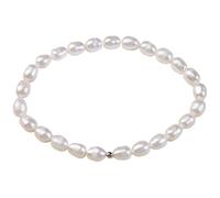 Machify Braccialetto elastico da donna con perle d'acqua dolce naturali, con perline di semi di riso bianco, con una singola perla d'argento, gioielli versatili e sofisticati, aggiunge grazia e un