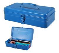 Machify Cassetta degli attrezzi in acciaio con coperchio incernierato, organizer rettangolare blu da 36,5 cm, chiusura sicura, contenitore in metallo per cancelleria, artigianato, cucito