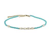 Machify Cavigliera da donna con perline blu, gioielli bohémien con turchese e perle finte, catena regolabile alla caviglia dorata, 21 + 5 cm