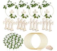 Machify Centrotavola Battesimo 48 Pezzi, Decorazione Matrimonio, Composto da Croci in legno, Cerchi Floreali in Metallo, Supporti, Rose in schiuma, Kit Ghirlanda Fili Bomboniere