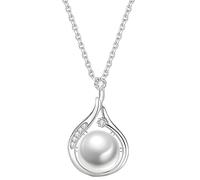 Machify Collana con ciondolo di perle finte, stile barocco argento, collana a goccia per donne, catena da 45 cm, gioielli con perle finte per anniversari, vacanze o regali
