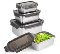 Machify Confezione da 3 contenitori per alimenti in acciaio inox con coperchi trasparenti, 450 ml, 1100 ml, 2500 ml, a prova di perdite, per la preparazione dei pasti e da viaggio