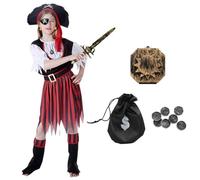 Machify Costume da pirata per ragazze, set di travestimento da bucaniere, per giochi di ruolo, con cappello, benda per gli occhi, stivali e accessori