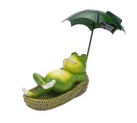 Machify Decorazione da giardino in resina a forma di rana della pioggia; rana alimentata a energia solare nel cestino con ombrello verde e illuminazione; statua impermeabile a forma di rana adatta per