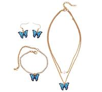 Machify Elegante parure di gioielli da donna - braccialetto a farfalla, collana con ciondolo, orecchini pendenti
