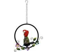 Machify Luce solare per pappagalli ara scarlatta, 49,5 x 28,4 cm, decorazione da giardino per esterni, statuetta ad anello in metallo dipinta a mano, resistente alle intemperie, decorazione per patio