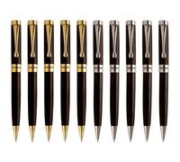 Machify Machify - Set di 10 penne a sfera in legno di ebano, dettagli oro e argento, penna raffinata da 14 cm, scrittura liscia, apertura e chiusura a torsione per ufficio, affari, regalo