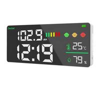 Machify Misuratore del livello di rumore in aula, strumento di misurazione digitale del suono con funzioni di temperatura e umidità, display a LED luminoso, avvisi codificati a colori, tracker in