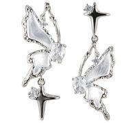 Machify Orecchini a forma di farfalla con ciondolo a forma di farfalla, con ciondolo a forma di ago, in argento leggero, con zirconi, con scatola quadrata nera, 8,6 x 1,5 cm, 8,5 x 1,5 cm, motivo