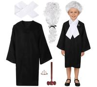 Machify Set costume da giudice con parrucca autentica da giudice e martelletto in legno, vestaglia per cosplay, accessori completi per i più piccoli, Halloween, feste a tema