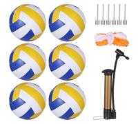 Machify Set da pallavolo da 6 pezzi, misura 5, con pompa, palline in PVC a lungo termine con aghi e borse a rete, per allenamento indoor e outdoor