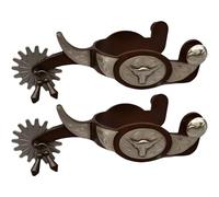 Machify Set di 2 speroni da cowboy in metallo bronzo, 7,1 x 15,9 x 9,9 cm, bordo argentato intagliato a mano per equitazione