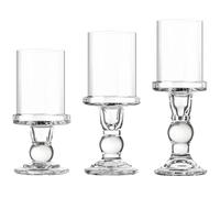 Machify Set di 3 portacandele moderni in vetro di cristallo Hurricane, colonna romana, stile elegante con paralumi in vetro antivento, per candele a colonna, decorazioni per matrimoni e casa