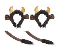 Machify Set di 4 costumi da bufalo piccolo, orecchie e coda di animali marroni, accessori per Halloween per cosplay