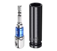 MACHSWON Bussole profonde a 6 punte da 1/2" da 15 mm, lunghezza 7,6 cm con adattatori a gambo esagonale da 1/2" a 1/4", kit di accessori per bulloni esagonali e dadi