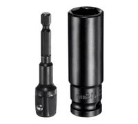 MACHSWON Bussole profonde a 6 punte da 1/2" da 18 mm, lunghezza 7,6 cm con adattatori a gambo esagonale da 1/2" a 1/4", in acciaio CR-V rivestito in fosfato, kit di accessori per bulloni esagonali e