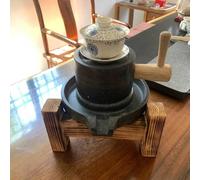 Macina a pietra manuale, Mulino a pietra for cereali, piccolo macinatore for polvere di Matcha, con supporto in legno, for macinare grano, cereali, peperoncino, spezie(With wooden frame)