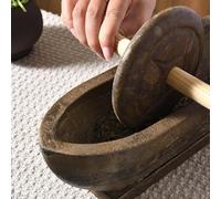 Macina a Pietra Manuale, Tradizionale Macinino per Erbe e Spezie Portatile con Manico in Legno, Set di Mortaio e Pestello in Pietra per Tè, Erbe, Spezie e Cereali