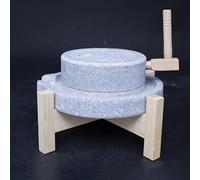 Macina Cereali in Pietra Naturale, Macina Manuale con Base in Legno, Tritacarne a Manovella, per Macinare Farina, Cereali e Spezie Nella Cucina di Casa(30+40cm/11.8+15.7in)