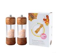Macina pepe manuale regolabile con corpo in acrilico trasparente ed elegante base in legno, meccanismo di macinazione in metallo per condimenti sale e pepe (set da 2 pezzi)
