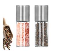 Macina Sale e Pepe 2 Set, Mini Macina Sale Pepe Macinasale, Macina Spezie in Acciaio Inox, Ruvidità Regolabile, Macina Sale a Ricarica, per Condimenti, Pepe, sale e Peperoncino, Argento