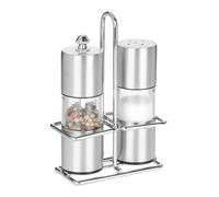 Relaxdays Macina Sale e Pepe, Spezie, Portaspezie, Set da 2 in Acciaio Inox, Saliera e Macinapepe, Ceramica, Argentato