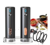 Macina Sale e Pepe Elettrico Set, Macina Spezie e Sale Grosso Elettrico con Base, Macinapepe Grinder in Ceramica Rugosità Regolabile, Set Trita Spezie Automatici Ricaricabile USB per Cucina e Tavola