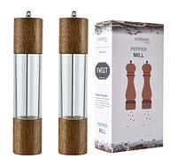 Macina sale e pepe in cristallo acrilico e legno con vassoio, set combinato di macinini in legno e acrilico, macinino regolabile con anima in ceramica a grana grossa (senza vassoio, 20,3 cm)