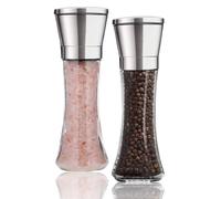 Macina Sale Pepe, 2 Pezzi, Saliera e Pepiera Manuale in Vetro e Acciaio Inox Macinapepe, Set Cucina Macina Sale Pepe Alti, per erbe aromatiche adatto per sale marino grosso, pepe in grani