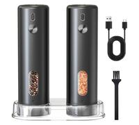 Macinapepe elettrico per sale e pepe, 2 pezzi, con capacità 110 ml, macinaspezie elettrico, esterno regolabile, funzionamento con una sola mano, colore nero