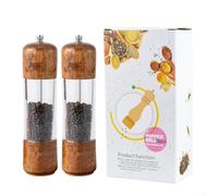 Macinapepe manuale con corpo in acrilico trasparente e base in legno, grana regolabile per sale e pepe, componenti in metallo per uso quotidiano (set da 20,3 cm)