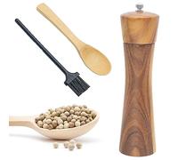 Macinapepe, Set Macina Sale e Pepe con Cucchiai e Spazzole, Macina Pepe in Acciaio Inossidabile, Macina Sale Regorabile in Ceramica Macina Sale e Pepe in Legno, Altezza 22cm, Diametro del Fondo 5,5cm