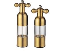Macinasale e pepe, 2 pezzi, con rubinetto manuale in acciaio inox, con manico, per casa, ristorante, barbecue, ricaricabile, con grana regolabile