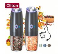 Macinasale e pepe elettrico a gravità - Scegli set da 2 pezzi o singolo | Macinino elettrico da cucina ricaricabile USB con macina regolabile e luce LED | Bicchiere alto, ricaricabile | Funzionamento