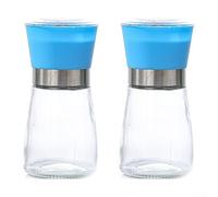 Macinino manuale per alimenti con corpo in acciaio inossidabile e contenitore in vetro, adatto per macinare chicchi di caffè, pepe ed erbe aromatiche a casa (blu corto)