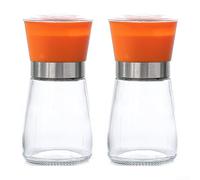 Macinino manuale regolabile in acciaio inox con corpo in vetro per uso domestico, adatto per macinare pepe, spezie, erbe e chicchi di caffè (arancione corto)