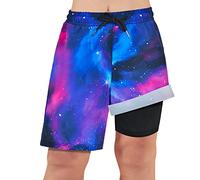 MaciRept Boys Swim Trunks Bathing Suit Youth Teen Boys Swimming Trunks with Compression Liner Kids Swimsuit Board Shorts 7-16, cielo stellato, 14-16 anni